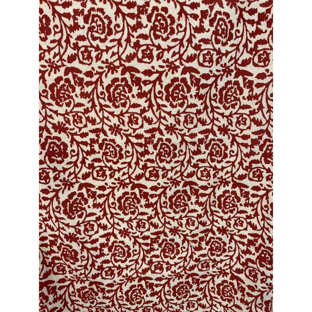 Haymarket Square Table Runner 16x80 Red Cream Floral Cotton Linen Crochet Lace